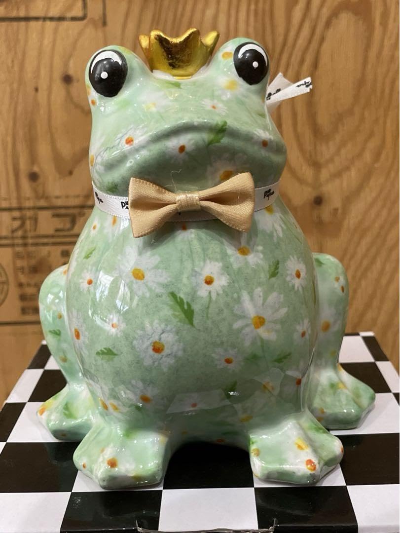 Amazon.co.jp: PillePalle カエルの貯金箱 ミントグリーンの白デージー